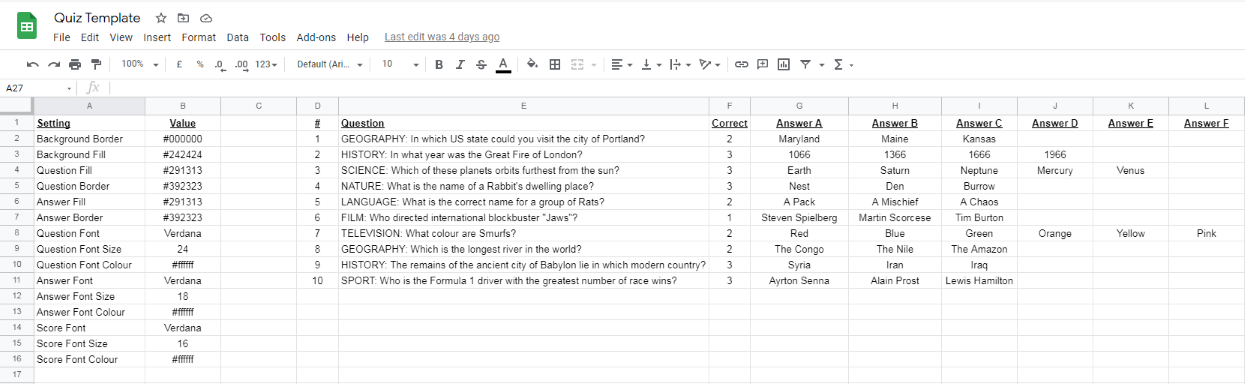Quiz Data